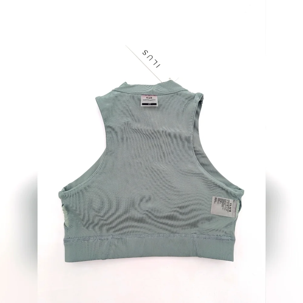 NWT ILUS Essential  Size XS Sea Foam High Neck Crop Top Front Zip It All In Bra - Picture 11 of 17